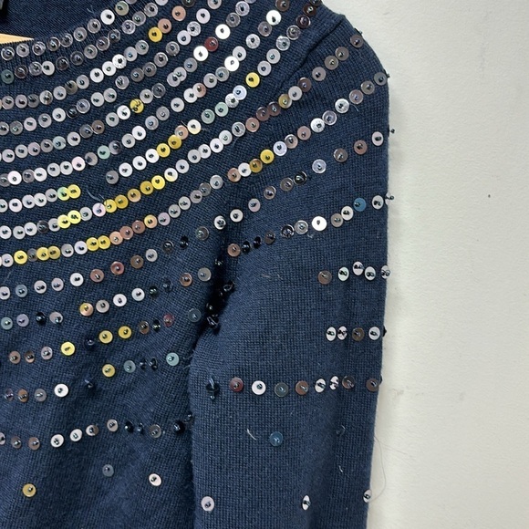 Banana Republic Cardigan Navy Blue Sequin Design Front Round Neck Size S - Picture 4 of 7